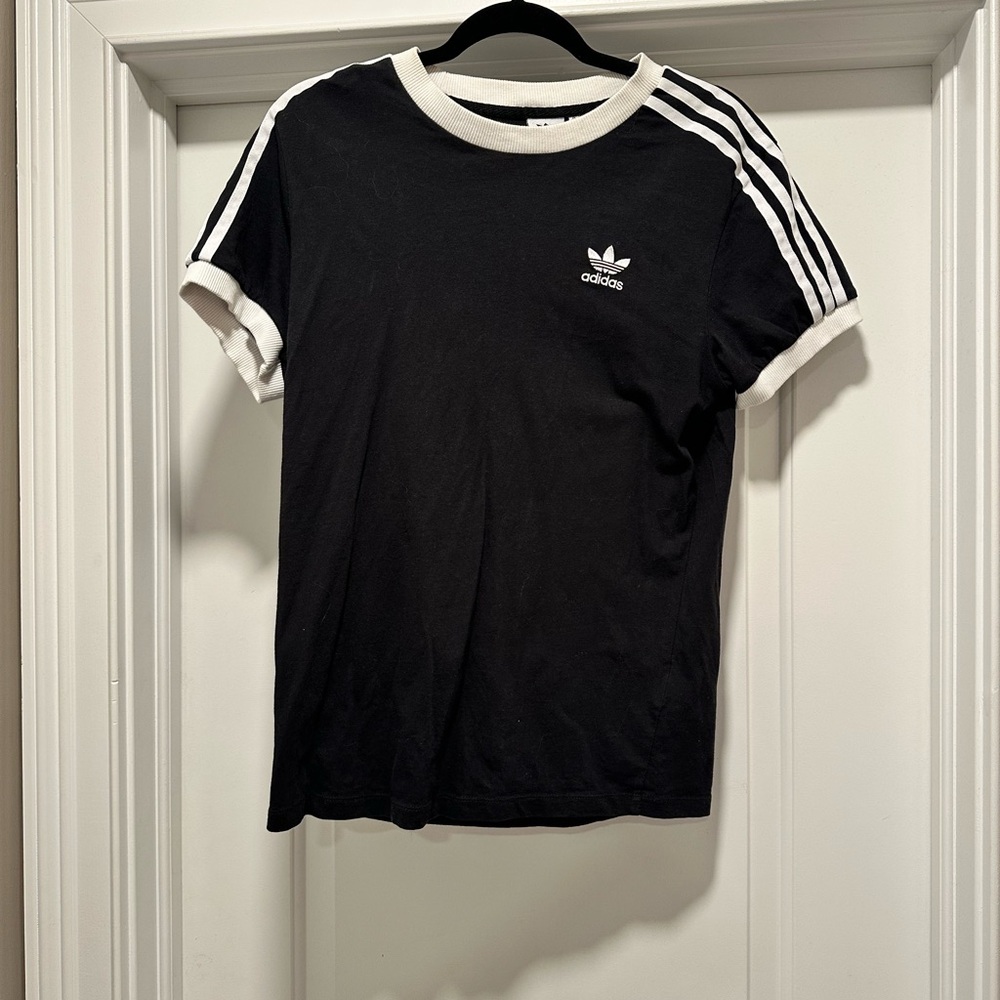 Adidas Black Tee with White Collar
